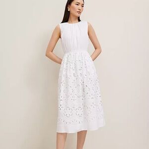 Ann Taylor Elegant White Eyelet Midi Dress
